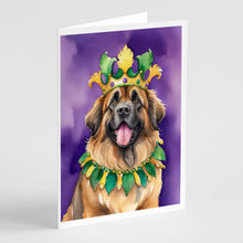 Load image into Gallery viewer, Leonberger King of Mardi Gras Greeting Cards - Blank Note Cards – 8-Pack of Artist-Designed Cards with Envelopes