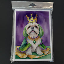 Load image into Gallery viewer, Lhasa Apso King of Mardi Gras Greeting Cards - Blank Note Cards – 8-Pack of Artist-Designed Cards with Envelopes