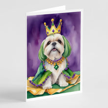 Load image into Gallery viewer, Lhasa Apso King of Mardi Gras Greeting Cards - Blank Note Cards – 8-Pack of Artist-Designed Cards with Envelopes