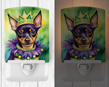 Load image into Gallery viewer, Miniature Pinscher King of Mardi Gras Ceramic Night Light