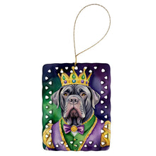 Load image into Gallery viewer, Neapolitan Mastiff King of Mardi Gras Porcelain Ornament