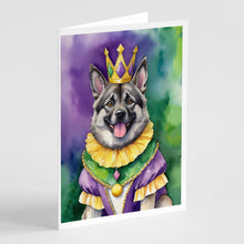 Load image into Gallery viewer, Norwegian Elkhound King of Mardi Gras Greeting Cards - Blank Note Cards – 8-Pack of Artist-Designed Cards with Envelopes