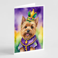 Load image into Gallery viewer, Norwich Terrier King of Mardi Gras Greeting Cards - Blank Note Cards – 8-Pack of Artist-Designed Cards with Envelopes