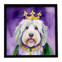 Load image into Gallery viewer, Old English Sheepdog King of Mardi Gras Framed Metal Print