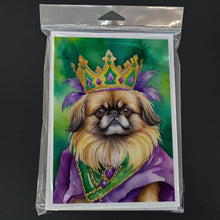 Load image into Gallery viewer, Pekingese King of Mardi Gras Greeting Cards - Blank Note Cards – 8-Pack of Artist-Designed Cards with Envelopes