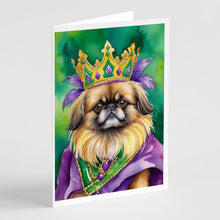 Load image into Gallery viewer, Pekingese King of Mardi Gras Greeting Cards - Blank Note Cards – 8-Pack of Artist-Designed Cards with Envelopes