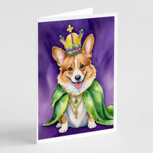 Load image into Gallery viewer, Corgi King of Mardi Gras Greeting Cards - Blank Note Cards – 8-Pack of Artist-Designed Cards with Envelopes