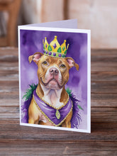 Load image into Gallery viewer, Pit Bull Terrier King of Mardi Gras Greeting Cards - Blank Note Cards – 8-Pack of Artist-Designed Cards with Envelopes