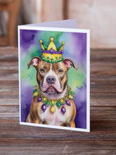 Load image into Gallery viewer, Pit Bull Terrier King of Mardi Gras Greeting Cards - Blank Note Cards – 8-Pack of Artist-Designed Cards with Envelopes