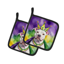 Load image into Gallery viewer, Pit Bull Terrier King of Mardi Gras Pot Holders - Set of 2 Decorative Kitchen Helpers | Made in the USA