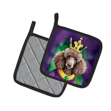 Load image into Gallery viewer, Chocolate Poodle King of Mardi Gras Pot Holders - Set of 2 Decorative Kitchen Helpers | Made in the USA