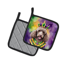 Load image into Gallery viewer, Chocolate Poodle King of Mardi Gras Pot Holders - Set of 2 Decorative Kitchen Helpers | Made in the USA