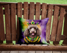 Load image into Gallery viewer, Chocolate Poodle King of Mardi Gras Throw Pillow - 14x14 Decorative Pillow – Art for Your Home &amp; Patio