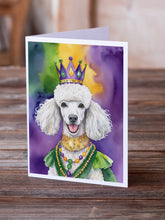 Load image into Gallery viewer, White Poodle King of Mardi Gras Greeting Cards - Blank Note Cards – 8-Pack of Artist-Designed Cards with Envelopes