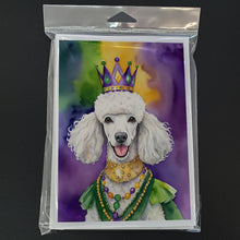 Load image into Gallery viewer, White Poodle King of Mardi Gras Greeting Cards - Blank Note Cards – 8-Pack of Artist-Designed Cards with Envelopes