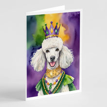 Load image into Gallery viewer, White Poodle King of Mardi Gras Greeting Cards - Blank Note Cards – 8-Pack of Artist-Designed Cards with Envelopes