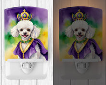 Load image into Gallery viewer, White Poodle King of Mardi Gras Ceramic Night Light