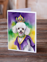Load image into Gallery viewer, White Poodle King of Mardi Gras Greeting Cards - Blank Note Cards – 8-Pack of Artist-Designed Cards with Envelopes