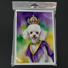 Load image into Gallery viewer, White Poodle King of Mardi Gras Greeting Cards - Blank Note Cards – 8-Pack of Artist-Designed Cards with Envelopes
