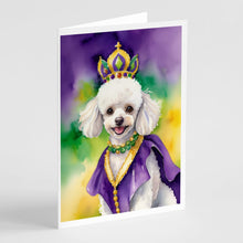 Load image into Gallery viewer, White Poodle King of Mardi Gras Greeting Cards - Blank Note Cards – 8-Pack of Artist-Designed Cards with Envelopes