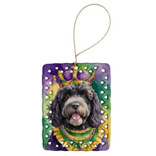 Load image into Gallery viewer, Portuguese Water Dog King of Mardi Gras Porcelain Ornament