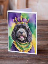 Load image into Gallery viewer, Portuguese Water Dog King of Mardi Gras Greeting Cards - Blank Note Cards – 8-Pack of Artist-Designed Cards with Envelopes
