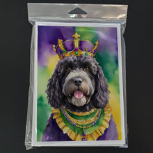 Load image into Gallery viewer, Portuguese Water Dog King of Mardi Gras Greeting Cards - Blank Note Cards – 8-Pack of Artist-Designed Cards with Envelopes