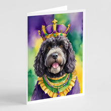 Load image into Gallery viewer, Portuguese Water Dog King of Mardi Gras Greeting Cards - Blank Note Cards – 8-Pack of Artist-Designed Cards with Envelopes