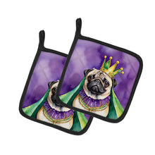 Load image into Gallery viewer, Pug King of Mardi Gras Pot Holders - Set of 2 Decorative Kitchen Helpers | Made in the USA