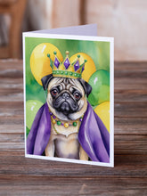 Load image into Gallery viewer, Pug King of Mardi Gras Greeting Cards - Blank Note Cards – 8-Pack of Artist-Designed Cards with Envelopes