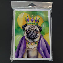 Load image into Gallery viewer, Pug King of Mardi Gras Greeting Cards - Blank Note Cards – 8-Pack of Artist-Designed Cards with Envelopes