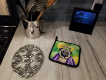 Load image into Gallery viewer, Pug King of Mardi Gras Pot Holders - Set of 2 Decorative Kitchen Helpers | Made in the USA