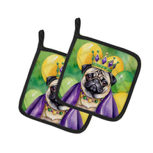 Load image into Gallery viewer, Pug King of Mardi Gras Pot Holders - Set of 2 Decorative Kitchen Helpers | Made in the USA