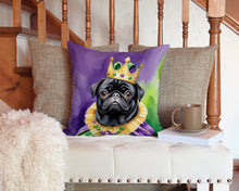 Load image into Gallery viewer, Black Pug King of Mardi Gras Throw Pillow - 14x14 Decorative Pillow – Art for Your Home &amp; Patio