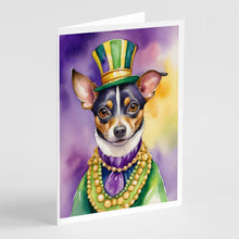 Load image into Gallery viewer, Rat Terrier King of Mardi Gras Greeting Cards - Blank Note Cards – 8-Pack of Artist-Designed Cards with Envelopes