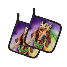 Load image into Gallery viewer, Redbone Coonhound King of Mardi Gras Pot Holders - Set of 2 Decorative Kitchen Helpers | Made in the USA