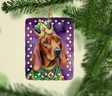 Load image into Gallery viewer, Redbone Coonhound King of Mardi Gras Porcelain Ornament