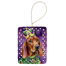Load image into Gallery viewer, Redbone Coonhound King of Mardi Gras Porcelain Ornament