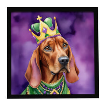 Load image into Gallery viewer, Redbone Coonhound King of Mardi Gras Framed Metal Print