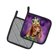 Load image into Gallery viewer, Redbone Coonhound King of Mardi Gras Pot Holders - Set of 2 Decorative Kitchen Helpers | Made in the USA