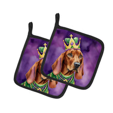 Load image into Gallery viewer, Redbone Coonhound King of Mardi Gras Pot Holders - Set of 2 Decorative Kitchen Helpers | Made in the USA