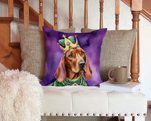 Load image into Gallery viewer, Redbone Coonhound King of Mardi Gras Throw Pillow - 14x14 Decorative Pillow – Art for Your Home &amp; Patio