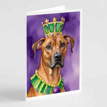 Load image into Gallery viewer, Rhodesian Ridgeback King of Mardi Gras Greeting Cards - Blank Note Cards – 8-Pack of Artist-Designed Cards with Envelopes