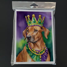 Load image into Gallery viewer, Rhodesian Ridgeback King of Mardi Gras Greeting Cards - Blank Note Cards – 8-Pack of Artist-Designed Cards with Envelopes