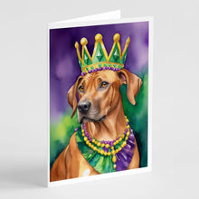 Load image into Gallery viewer, Rhodesian Ridgeback King of Mardi Gras Greeting Cards - Blank Note Cards – 8-Pack of Artist-Designed Cards with Envelopes