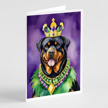 Load image into Gallery viewer, Rottweiler King of Mardi Gras Greeting Cards - Blank Note Cards – 8-Pack of Artist-Designed Cards with Envelopes
