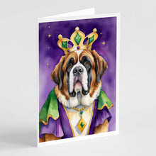 Load image into Gallery viewer, Saint Bernard King of Mardi Gras Greeting Cards - Blank Note Cards – 8-Pack of Artist-Designed Cards with Envelopes