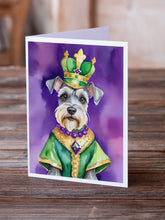 Load image into Gallery viewer, Schnauzer King of Mardi Gras Greeting Cards - Blank Note Cards – 8-Pack of Artist-Designed Cards with Envelopes