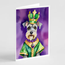 Load image into Gallery viewer, Schnauzer King of Mardi Gras Greeting Cards - Blank Note Cards – 8-Pack of Artist-Designed Cards with Envelopes