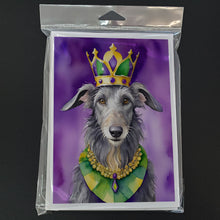 Load image into Gallery viewer, Scottish Deerhound King of Mardi Gras Greeting Cards - Blank Note Cards – 8-Pack of Artist-Designed Cards with Envelopes